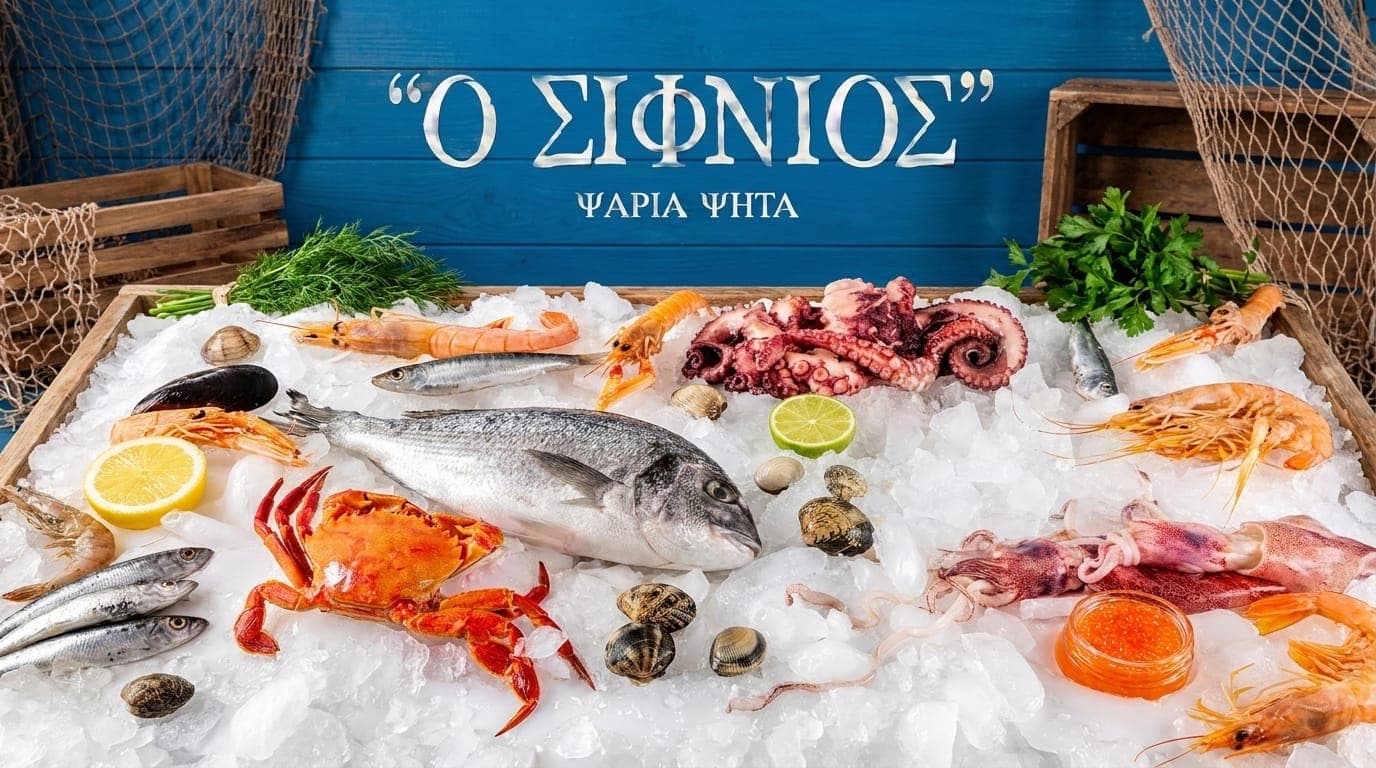 Φρέσκα ψάρια και θαλασσινά πάνω στον πάγο στο «Ο Σιφνιός»